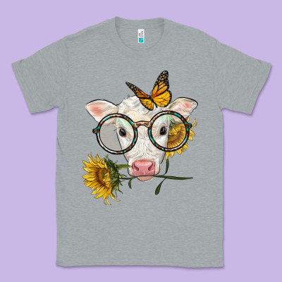 Charolais Calf With Sunflowers And Butterfly Classic Tee Designed By Lillyallendesigns