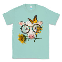 Seafoam charolais calf with sunflowers and butterfly Classic Tee - LillyAllenDesigns