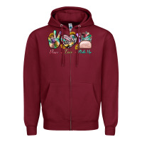 Burgundy Peace Love Make Up Zipper Hoodie - BundleAndBundleShop