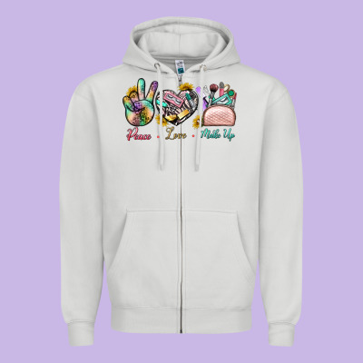 Peace Love Make Up Zipper Hoodie Designed By Bundleandbundleshop