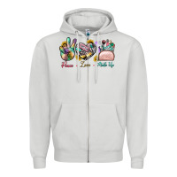 Dove Grey Peace Love Make Up Zipper Hoodie - BundleAndBundleShop