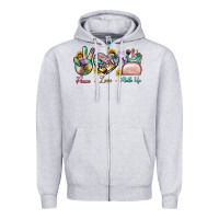 Heather Grey Peace Love Make Up Zipper Hoodie - BundleAndBundleShop