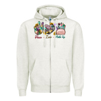 Oatmeal Heather Peace Love Make Up Zipper Hoodie - BundleAndBundleShop