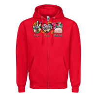 Red Peace Love Make Up Zipper Hoodie - BundleAndBundleShop