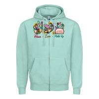 Seafoam Peace Love Make Up Zipper Hoodie - BundleAndBundleShop