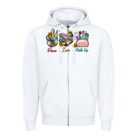 White Peace Love Make Up Zipper Hoodie - BundleAndBundleShop