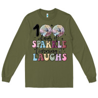 Army Green 100 days of sparkle learning and laugh faux sequin Long Sleeve Tee - MaliasSmallBusiness