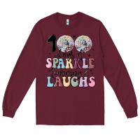 Burgundy 100 days of sparkle learning and laugh faux sequin Long Sleeve Tee - MaliasSmallBusiness