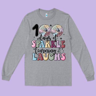 100 Days Of Sparkle Learning And Laugh Faux Sequin Long Sleeve Tee Designed By Maliassmallbusiness