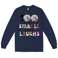 Navy 100 days of sparkle learning and laugh faux sequin Long Sleeve Tee - MaliasSmallBusiness