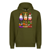 Army Green Happy Hallothanksmas wine glasses and gnomes Premium Hoodie - texasbilliewilder