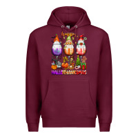 Burgundy Happy Hallothanksmas wine glasses and gnomes Premium Hoodie - texasbilliewilder