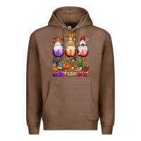 Chestnut Happy Hallothanksmas wine glasses and gnomes Premium Hoodie - texasbilliewilder