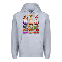 Heather Grey Happy Hallothanksmas wine glasses and gnomes Premium Hoodie - texasbilliewilder
