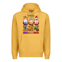 Mustard Happy Hallothanksmas wine glasses and gnomes Premium Hoodie - texasbilliewilder