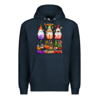Navy Happy Hallothanksmas wine glasses and gnomes Premium Hoodie - texasbilliewilder