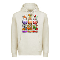 Oatmeal Heather Happy Hallothanksmas wine glasses and gnomes Premium Hoodie - texasbilliewilder
