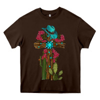 Chocolate Brown cross gemstone cactus roses cowboy hat Heavy Core Tee - RanaPortraitStore