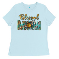 Baby Blue western blessed mom with sunflower Ladies Tee - texasbilliewilder