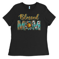 Black western blessed mom with sunflower Ladies Tee - texasbilliewilder