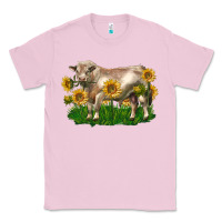 Bubblegum Pink charolais bull with sunflowers Classic Tee - LillyAllenDesigns