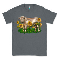 Charcoal Heather charolais bull with sunflowers Classic Tee - LillyAllenDesigns