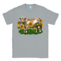Heather Grey charolais bull with sunflowers Classic Tee - LillyAllenDesigns