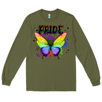 Army Green rainbow butterfly pride lgbtq Long Sleeve Tee - MaliasSmallBusiness