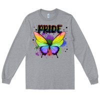 Heather Grey rainbow butterfly pride lgbtq Long Sleeve Tee - MaliasSmallBusiness