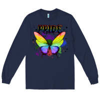 Navy rainbow butterfly pride lgbtq Long Sleeve Tee - MaliasSmallBusiness