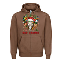 Chestnut Merry Christmas With Bull skull Zipper Hoodie - BundleAndBundleShop