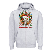 Heather Grey Merry Christmas With Bull skull Zipper Hoodie - BundleAndBundleShop