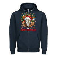 Navy Merry Christmas With Bull skull Zipper Hoodie - BundleAndBundleShop