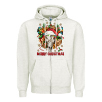 Oatmeal Heather Merry Christmas With Bull skull Zipper Hoodie - BundleAndBundleShop