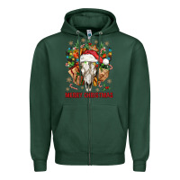 Sports Green Merry Christmas With Bull skull Zipper Hoodie - BundleAndBundleShop