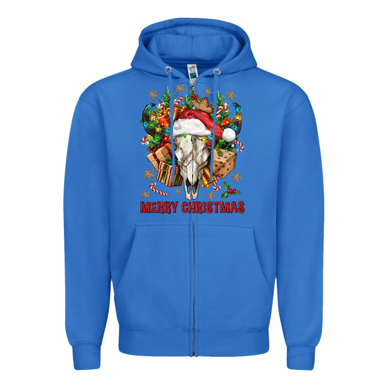 Merry Christmas With Bull Skull Zipper Hoodie by BundleAndBundleShop | Teevron