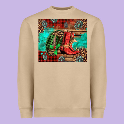 Country Boots And Cowboy Hat Christmas Heavyweight Sweatshirt Designed By Jasminsmagicworld