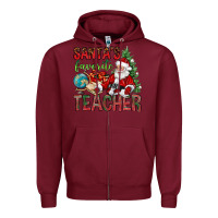 Burgundy Santa's Favorite Teacher Zipper Hoodie - BundleAndBundleShop