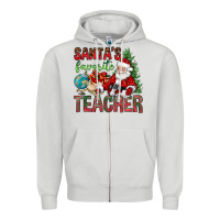 Dove Grey Santa's Favorite Teacher Zipper Hoodie - BundleAndBundleShop