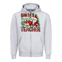Heather Grey Santa's Favorite Teacher Zipper Hoodie - BundleAndBundleShop