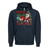 Navy Santa's Favorite Teacher Zipper Hoodie - BundleAndBundleShop
