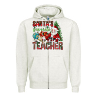 Oatmeal Heather Santa's Favorite Teacher Zipper Hoodie - BundleAndBundleShop