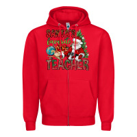 Red Santa's Favorite Teacher Zipper Hoodie - BundleAndBundleShop