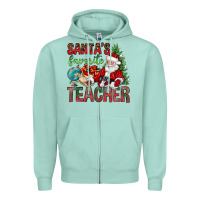 Seafoam Santa's Favorite Teacher Zipper Hoodie - BundleAndBundleShop