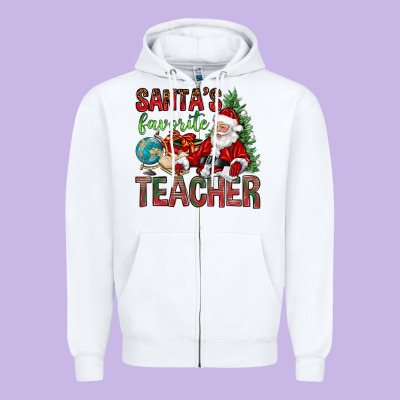 Santa's Favorite Teacher Zipper Hoodie Designed By Bundleandbundleshop