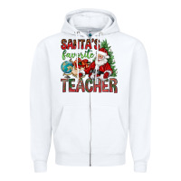 White Santa's Favorite Teacher Zipper Hoodie - BundleAndBundleShop