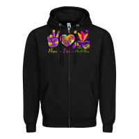 Black Peace Love Mardi Gras Zipper Hoodie - BundleAndBundleShop