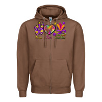 Chestnut Peace Love Mardi Gras Zipper Hoodie - BundleAndBundleShop