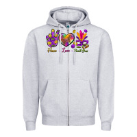 Heather Grey Peace Love Mardi Gras Zipper Hoodie - BundleAndBundleShop