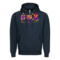 Navy Peace Love Mardi Gras Zipper Hoodie - BundleAndBundleShop